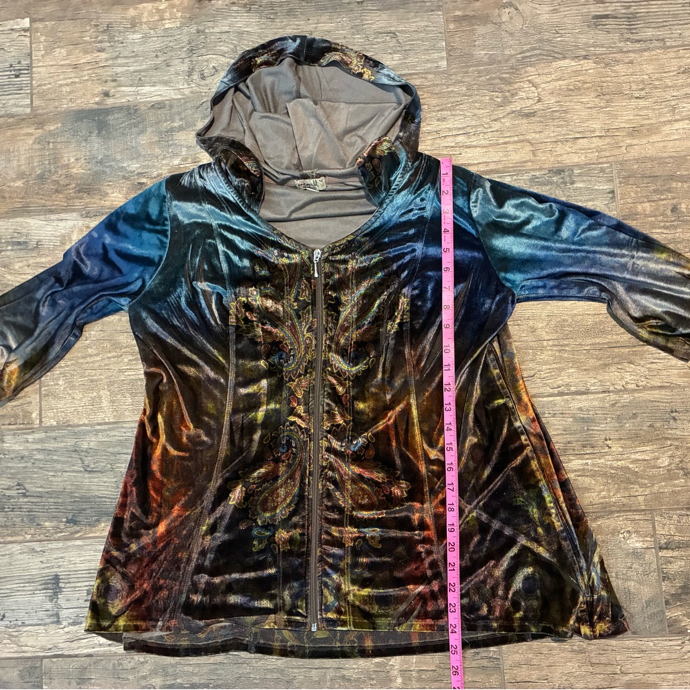 ONE WORLD Colorful velvet burn out Zip-Up Hoodie - Picture 6 of 6